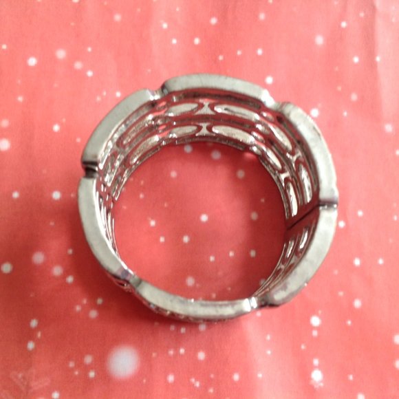 **Sale** Vintage Hinged Silver Tone 3 Row Rhinestone Cuff Bracelet - Picture 3 of 5